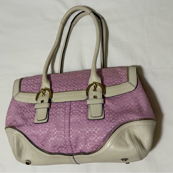 Authentic Coach Signature Soho Satchel in Lilac Pink and Cream Handbag - Picture 2 of 10